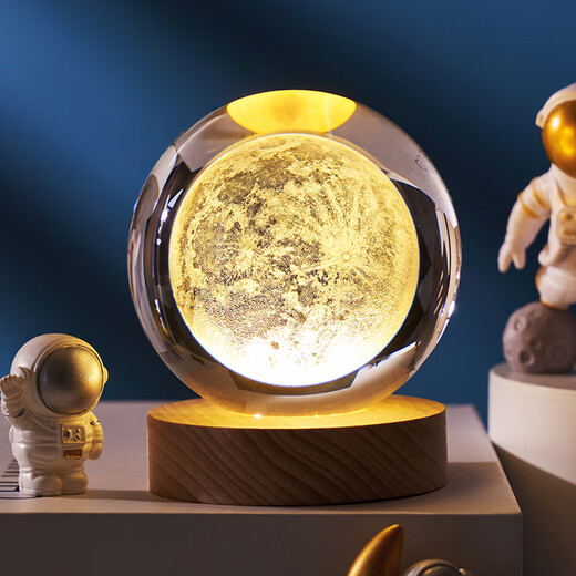 Yunya Starry Sky Astronaut 3D Internally Carved White Crystal Ball Luminous Base Night Light Creative Glass Ball Ornaments for Boys and Girls Solar System 6cm + Warm Light Base Color Box