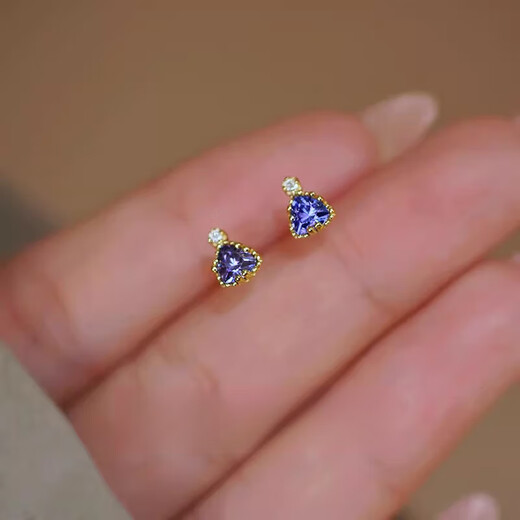 Simple and elegant tanzanite earrings, tanzanite island s925 silver for women, exquisite zircon inlay, shiny, compact, golden pair