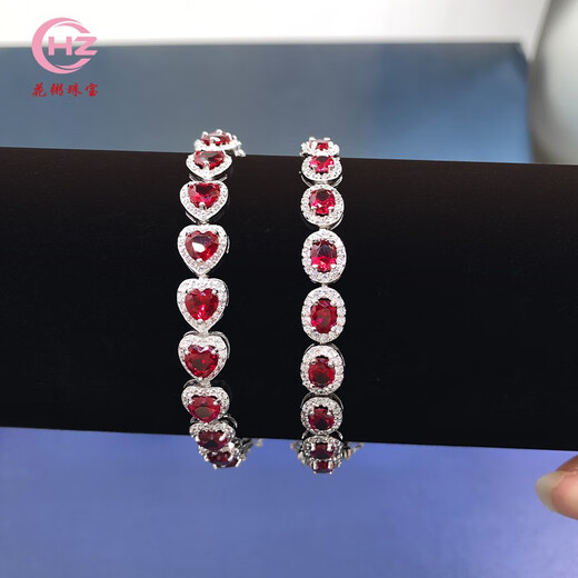Huazhu New Ruby Bracelet Light Luxury Exquisite Pigeon Blood Ruby Bracelet Silver Plated 18K Gold Gift for Wife, Girlfriend, Best Friend 15.8cm