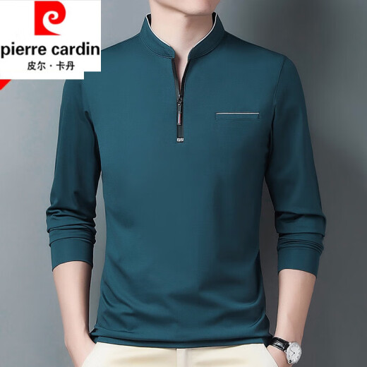 Pierre Cardin Pure Cotton Long-Ärmeln T-Shirt Herren lässiger dünner T-Shirt Top Sommer Frühling Herbst Winter im mittleren Alter im mittleren Alter und Velvet 6625 Schwarz verdickter XL 175 Vorschlag 140-160jin [Jin gleich 0,5 kg]