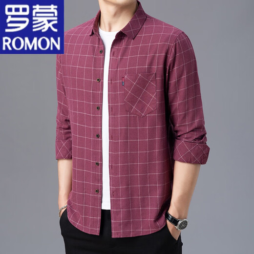 Romon Pure Cotton Long Ärmeln für Männer im Frühling und Sommer dünne mittlere und ältere Männerplaid losen großer Baumwollhemd für Männer, langärmelig dünn 6623 grau 175/xl empfohlen 135-145jin [Jin gleich 0,5 kg]