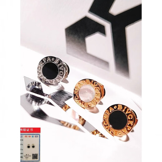 DL 1998 Fat Donglai same style 18K gold stud earrings for men's cabinet Shangmeizheng 925 silver round cake trendy single 18k rose gold versatile rose gold black agate one