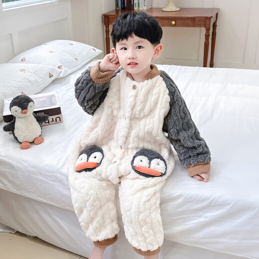 Papi Monkey Boys Sleeping Bag Coral Fleece Winter Thickened Baby Anti-Kick Quilt Autumn and Winter Flannel Children's Pajamas Winter Gray Double Layer Thickened Size 110 Recommended for 3-4 years old (height around 100)