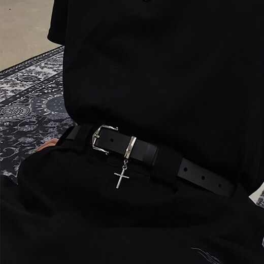 星昔皮带男ins韩版原宿复古个性时尚腰带简约学生西装裤带休闲男女潮 十字架皮带黑色
