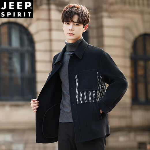 JEEP SPIRIT Double-sided Velvet Jacket Men's Woolen Woolen Coat Short Autumn and Winter 2025 New Lapel Jacket Thickened 8355 Style Black (Main Image Video Style) M (125Jin Jin is equal to less than 0.5 kg)
