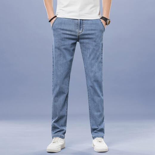 FEIYULEE official jeans 2025 spring and summer new style men's business casual stretch loose cotton straight jeans men LEE 9866 light blue size 32 (2 feet 5)