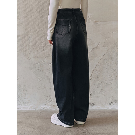 PEACEBIRD Women's Jeans High Waist Profile Scimitar Autumn and Winter Denim Velvet Banana Casual Denim Medium Black L