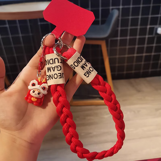 Dipur red mobile phone lanyard short wrist pendant pendant three-strand ponytail braided animal year festive wedding mobile phone lanyard anti-lost rope