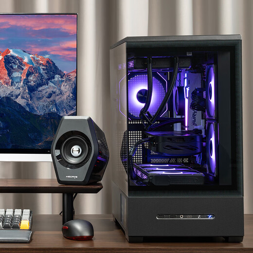 Patriot Star Canlan screen display version sea view room chassis column-free panoramic side transparent e-sports game 360 water-cooled desktop computer MATX main chassis Lan screen display black + Aurora Z13 fan 1 positive 5 reverse