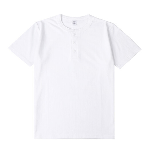 Chukuo heavyweight pure cotton Henley short-sleeved T-shirt men's summer American retro trend ins loose casual Henley collar T-shirt white S (recommended 90Jin Jin equals 0.5kg -110Jin Jin equals 0.5kg)
