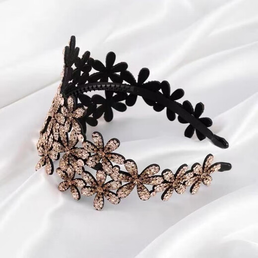 Mr. Ouyang's wide-brimmed flowers cover white hair artifact, flower blossoms, rich hairpins, hairpins, rhinestone anti-slip headbands, headbands, hairbands to cover white hair - ink gray B05-104