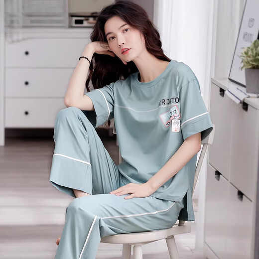 莫代尔睡衣女2025年新款夏季棉短袖长裤家居服薄款大码女士家居服套装 7371 M 【建议80-105斤】