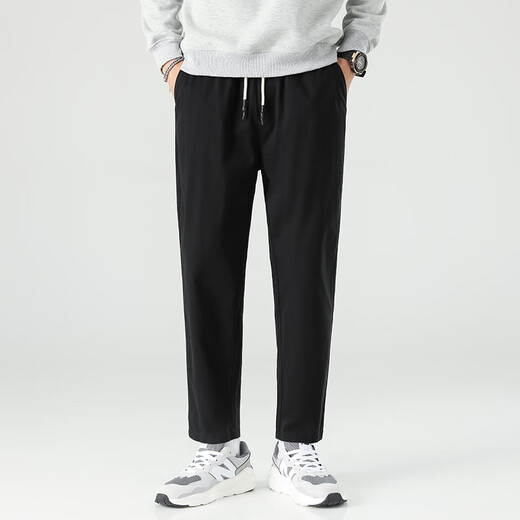 
Dingfengbaoluo casual pants straight cutlery trousers spring and summer trendy brand loose solid color men's pants 9904 black L