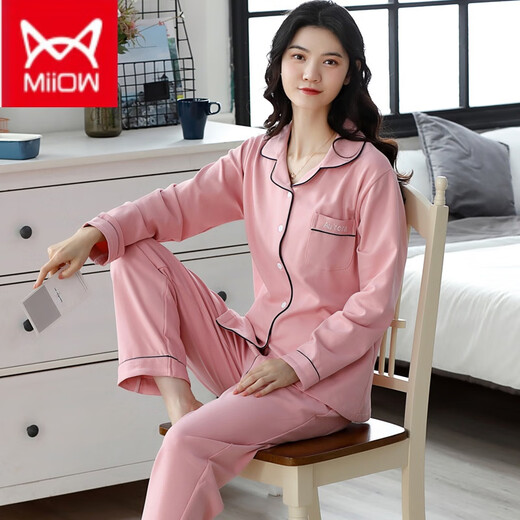 猫人（MiiOW）纯·棉女士睡衣2025秋季新款棉长袖长裤开衫外穿家居服套装 12801 女-L