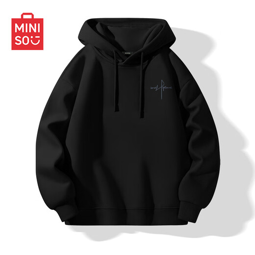 MINISO hooded sweatshirt men's heavyweight loose spring and autumn casual high-end youth trendy jacket black L