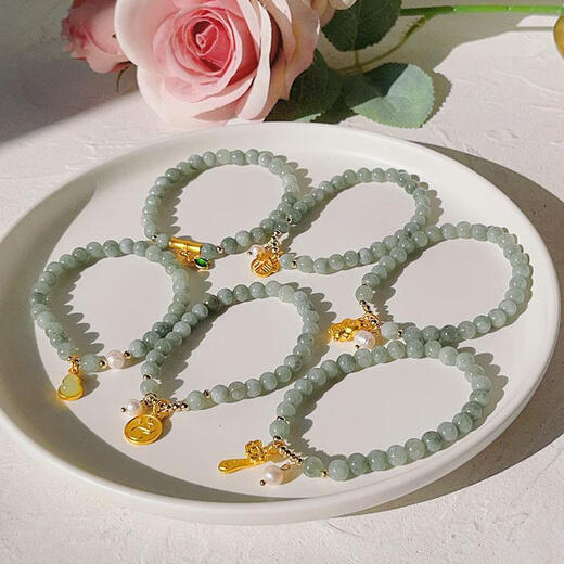 Huobei 2024 Year of the Dragon Bracelet 18k gold simple retro Burmese jade stone beaded bracelet gourd lucky card 920-bamboo section