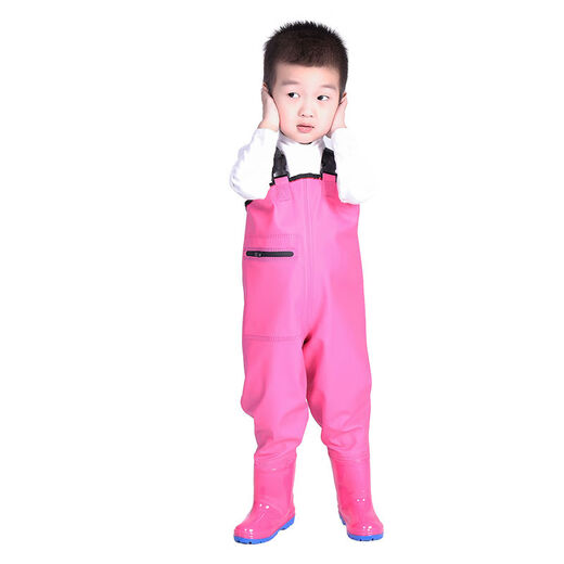 Children's play clothes, one-piece waders, kindergarten waterproof clothes, children's rain boots, men's and women's fishing rain pants, beach children-yellow overalls with pockets 24-shoe inner length 15cm