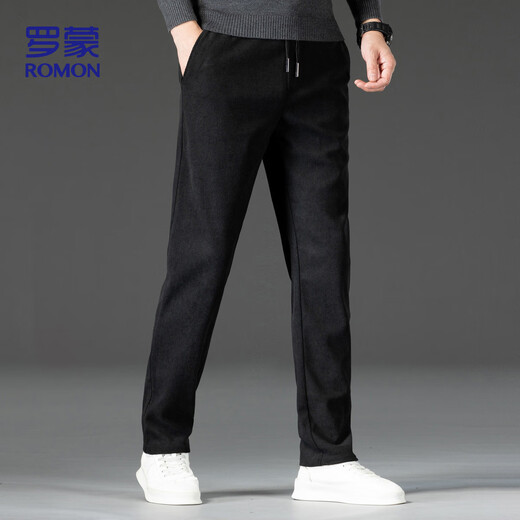 ROMON Casual Pants Men's Autumn Business Commuting Corduroy Pants Men's Versatile Straight Pants Men's ZH502 Black XL