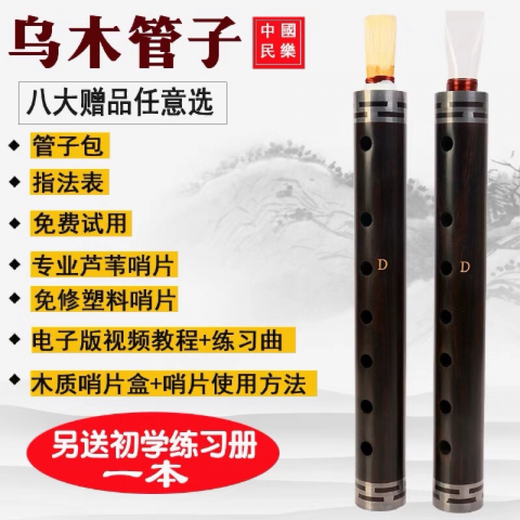 管子乐器乌木管子初学者管子D调G调C调降B调催泪管演奏 C调+芦苇哨+塑料哨+8+书