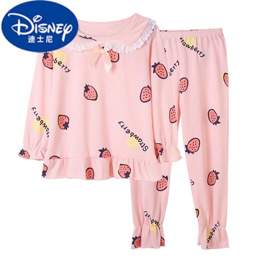 Disney (Disney) Kinderpyjamas Prinzessin Frühling und Herbst Langarmanzug Dünnes Baumwollbaby kleines Mädchen Haus Kleidung Eltern-Kind Langarm Spitze Englische Erdbeergröße 16 Größe Höhe 125-13555 Jin [Jin gleich 0,5 kg]