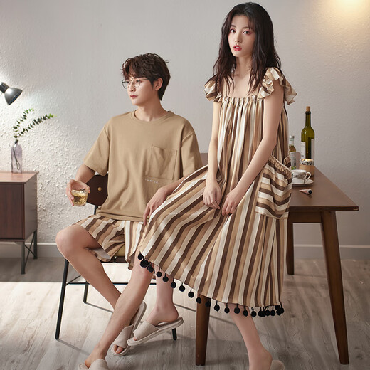 Langsha (Langsha) Couple Pyjamas Summer Pure Coton 2024 Nouveau homme et une femme Sexy Suspender Nightgown For Women Woîtres à manches à manches