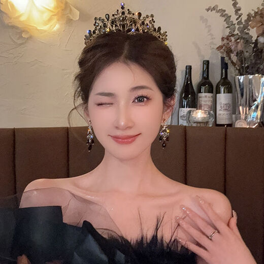 Birthday crown tiara for girls baroque high-end lady goddess party crown tiara headband photo guide J crown + earrings two-piece set