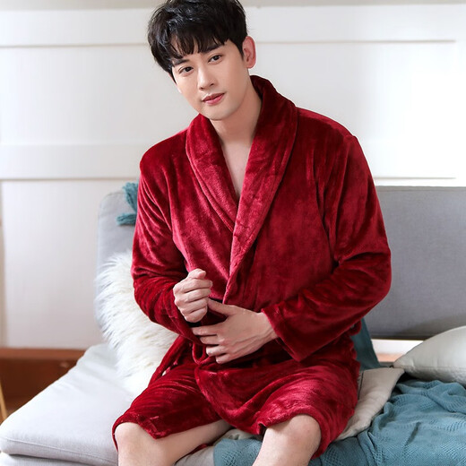 Sensheng Coral Fleece couple pyjamas pyjamas pyjamas épaissis de robe de matin chaude salle de bains de salle de bain en vrac sc-léger salle de bain gris femme y719 hommes et femmes uniques [80-160jin [Jin est égal à 0,5 kg]]]