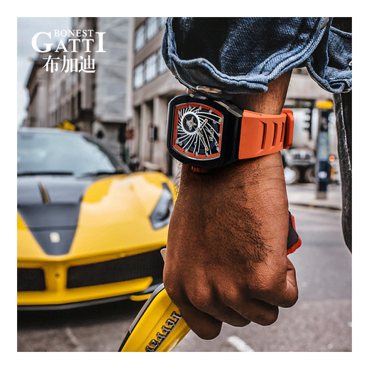 Bugatti (Bonest Gatti) Phantom Speed ​​Automatic Mechanical Watch German Waterpaint Men's Watch День день рождения День день рождения Amber Orange 9902-A2