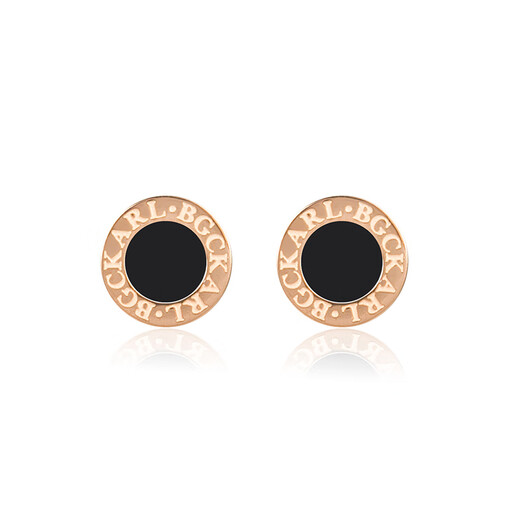DL 1998 Fat Donglai same style 18K gold stud earrings for men's cabinet Shangmeizheng 925 silver round cake trendy single 18k rose gold versatile rose gold black agate one