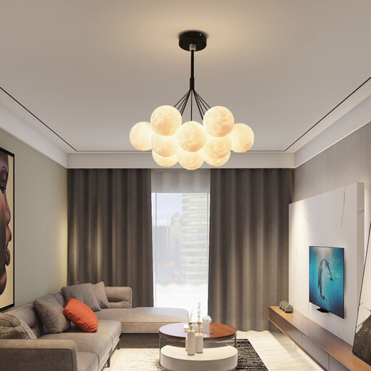 Grand View Garden Sala Simple Living Chandelier CREATIVE BURMA LUNE LUNA LÍNEA CHOLLEGING LIGHT CARTOTE CANDELIER GUANGDONG ZHONGSHAN LAMP 9734 NEGRO 13 CABEZ