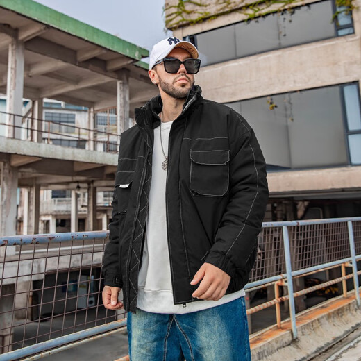 Ropa de tela de tela textil para hombres de gran tamaño ropa de trabajo engrosado abrigo de algodón hombre grasa más grasa más abrigo de algodón cálido en la chaqueta para hombres de invierno MF1381-2 gris claro 3xl (175-200jin [Jin equivale a 0.5 kg])