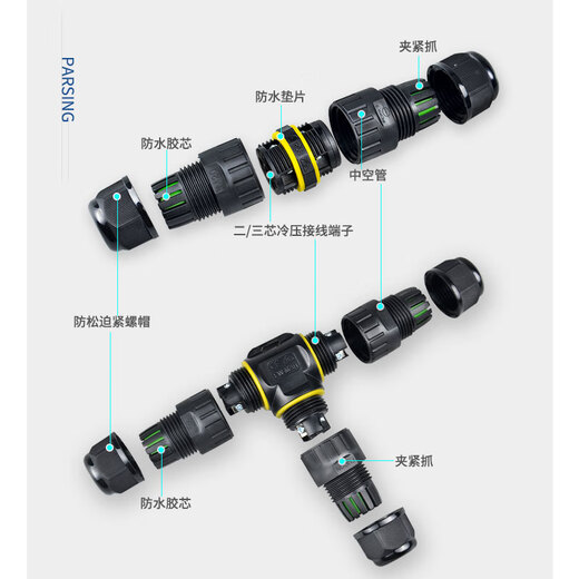 Cast-solid waterproof connector T-type quick connector rain-proof butt buried wire and cable terminal block M20-2P (outside line 5-9mm)