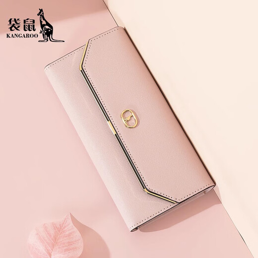 Kangaroo wallet women's genuine leather 2025 new fashionable clutch large capacity long women's clutch multi-card slot Korean version girly pink