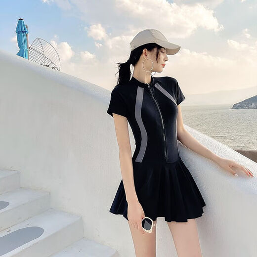 珊野2023新款泡温泉泳衣女保守连体显瘦遮肚ins风海边度假游泳衣 J6227 黑色(长袖连体) S码 (适合75-85斤)
