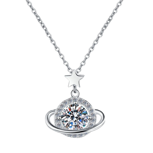 Zhongyi PT950 platinum moissanite flash diamond planet necklace female niche design light luxury platinum clavicle chain birthday gift platinum planet necklace