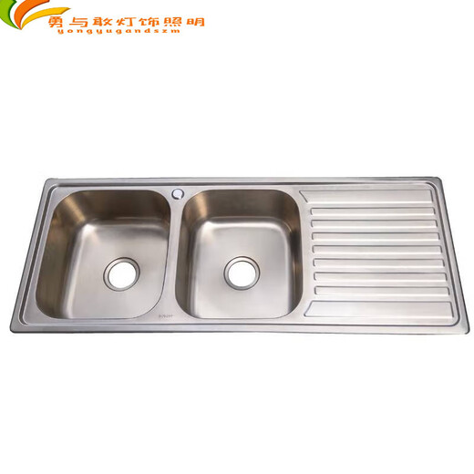 君默304不锈钢水槽双槽加长带解冻板不锈钢台盆一体拉伸洗菜盆S12048