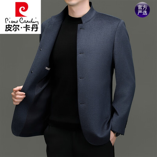 皮尔卡丹高端外套秋冬羊毛中山装男士中华立领毛呢西服中式唐风西装男 灰色【羊绒+羊毛】 185/2XL