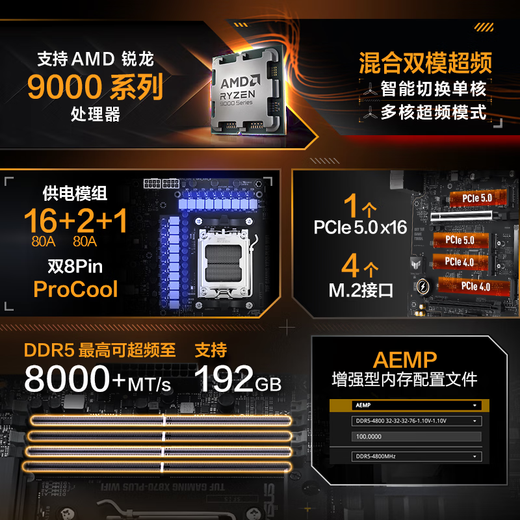 AMD Ryzen R9 9900X mit ASUS TUF Gaming x870-Plus WiFi Motherboard CPU Set Board U Set