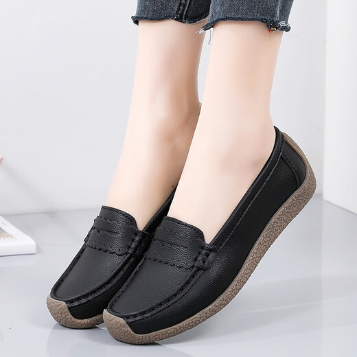 Mom's shoes spring and autumn super soft sole comfortable single shoes middle-aged and elderly women's shoes non-slip granny shoes ladies genuine leather beanie shoes black 36