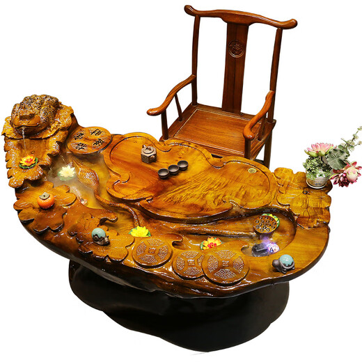 Shitingfang Golden Seide Nanmu Tee Tisch Golden Seide Nanmu Tea Tisch Golden Seiden Nanmu Wurzelschnitzte Tee Tisch Baum Wurzel Tee Tisch Ganzes Massivholz 19 MH9272