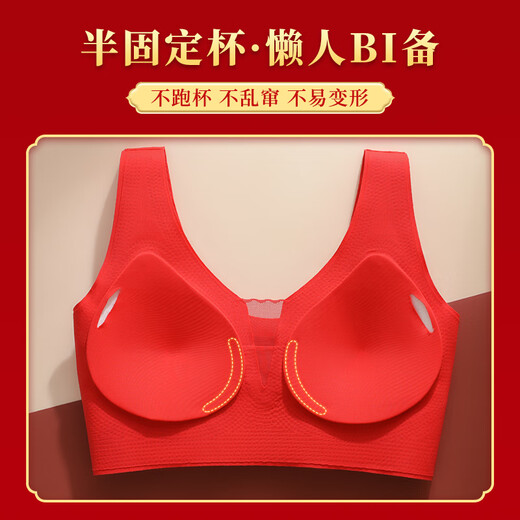 Fenteng Seamless Underwear Women's Zodiac Year Red Underwear Wedding Bridal Wireless Fixed Cup Bra Set-J Big Red Set Bag 2XL Recommended 125-145Jin Jin is equal to 0.5 kg