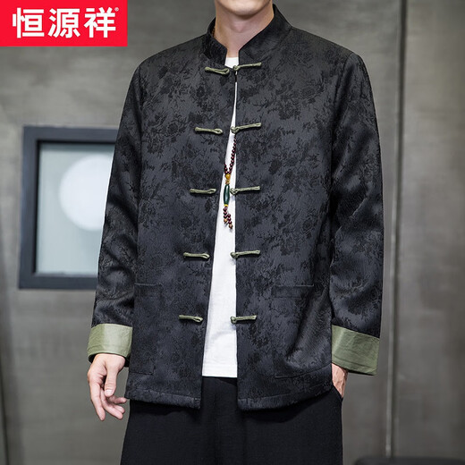 Hengyuanxiang Neuer chinesischer Tanganzug Herren- und Winter-Langarmjacke Retro-Schnalle Hanfu Lose große Männerjacke Y757 Yellow 3xL empfohlen 165-180jin [Jin gleich 0,5 kg]