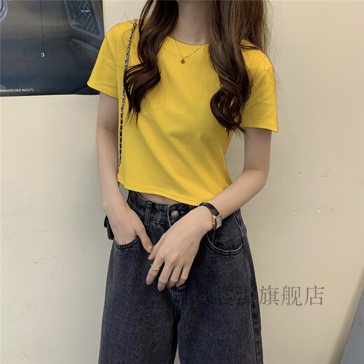 Shangqi versatile ultra-short and blood-sleeved clothes, white short-sleeved T-shirt, women's summer high waist and navel-exposed short style 844 white XL
