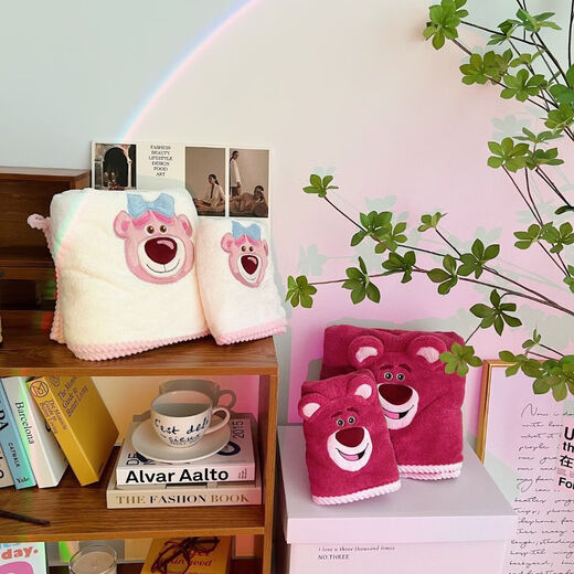 Porphyry Oak Strawberry Bear Bath Towel Cute Girl Heart Ins Soft Absorbent Quick-drying Bath Towel Can Be Wrapped In Thick Couple Face Towel White + Pink Bath Towel + Towel Couple Girlfriend 7