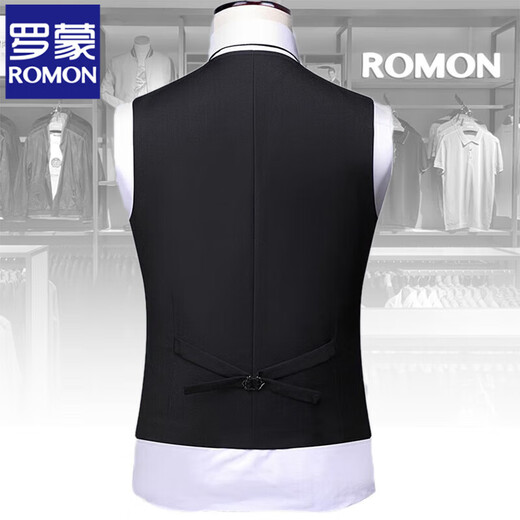 
ROMON men's suit vest men's work vest solid color best man suit brothers wear groom wedding dress horse clip black [single vest] XL 180