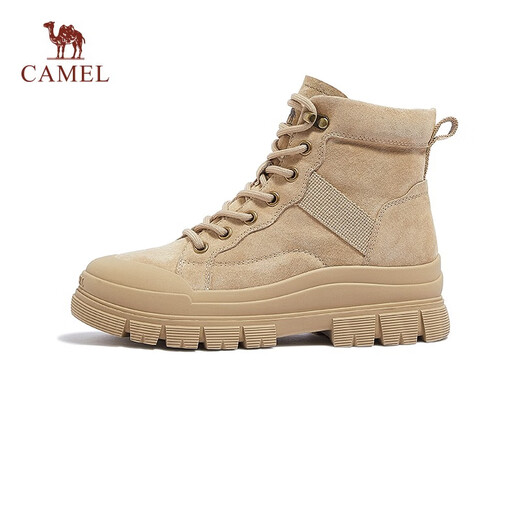 骆驼（CAMEL）马丁靴女短靴新款女士休闲靴工装靴厚底户外登山鞋子女 L23W076010杏色 36