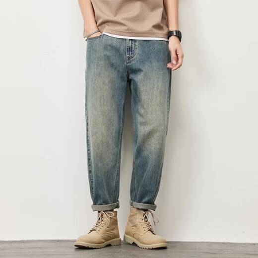 Jeanswest Jeans retro Marca de moda estadounidense para hombres Pantalones largos casuales de nueve puntos lavados sueltos y rectos para niños 87 Retro azul 38 (recomendado 175-185 Jin Jin equivale a 0,5 kg)