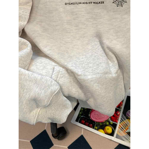 Ruyal Japanese lazy style kitty cat hooded sweatshirt for women in autumn and winter plus velvet warm tops retro loose jacket white gray regular L recommended 100Jin Jin equals 0.5kg to 120Jin Jin equals 0.5kg