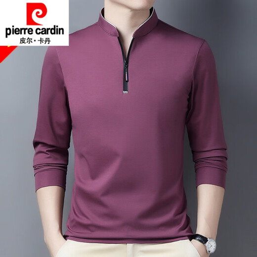 皮尔卡丹（pierre cardin）品牌棉长袖t恤男休闲薄款体恤上衣春秋季中年立领打底衫针织 6623深兰 180/2XL建议160-170斤