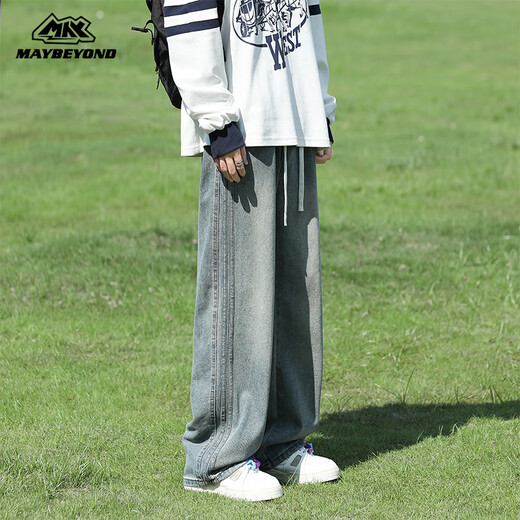 MAYBEYOND jeans men's autumn and winter American high street fashion brand wide-legged loose straight pants men's MA59 blue L